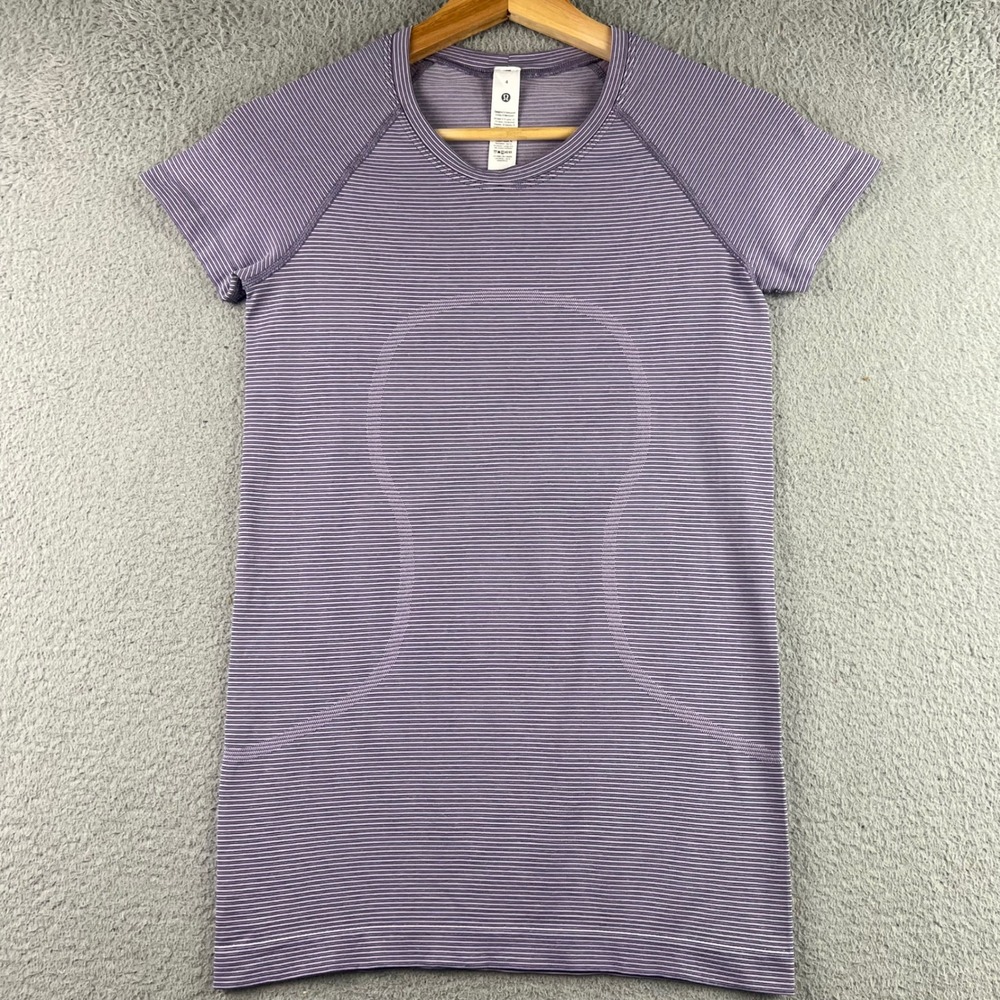 Lululemon Swiftly Tech Short Sleeve 2.0 Purple Stripe Shirt LW3HF2S Size 4